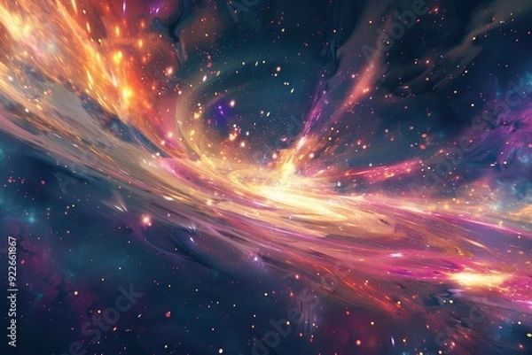 Fototapeta Colorful Glowing Nebula and Stars in Deep Space