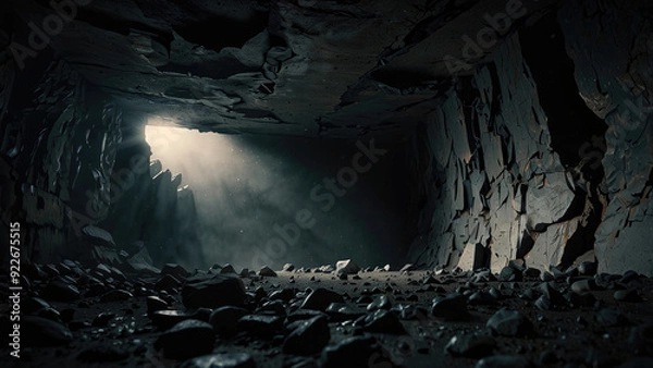 Fototapeta light from a hole in the ceiling of the dark cave