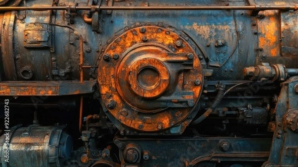 Fototapeta Close-up of a Rusty Steam Locomotive Engine