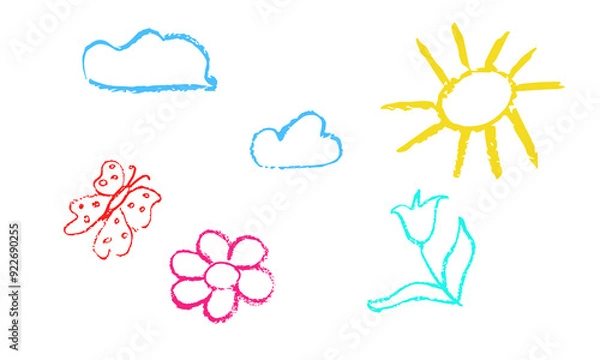 Obraz Crayon doodle drawn texture elements set. Vector