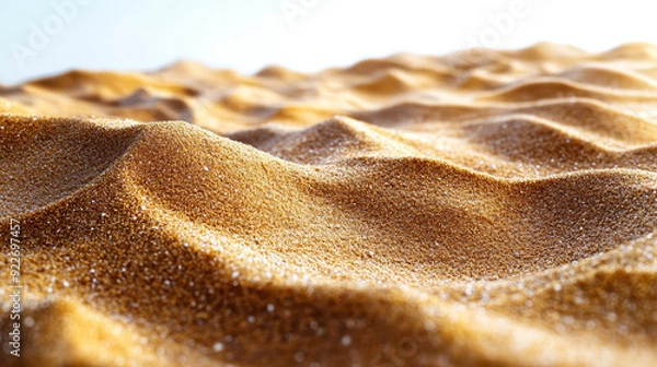 Fototapeta Golden Desert Sand Scattering on White Background Capturing Isolated Sand Dunes Recreation Nature Texture