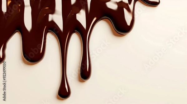 Fototapeta Dark Chocolate Dripping Against White Background