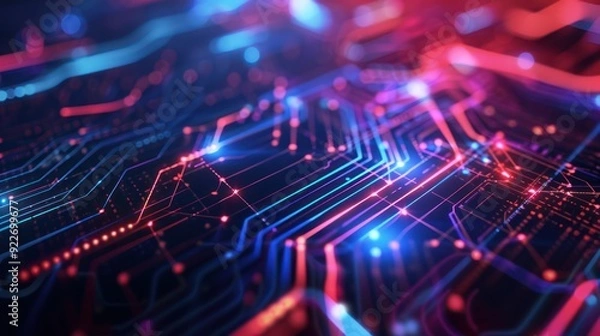 Fototapeta Abstract Circuit Board with Neon Lights