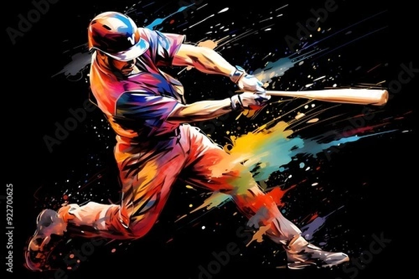 Fototapeta Graphic Sketch of a Baseball Player in Motion, Generative AI