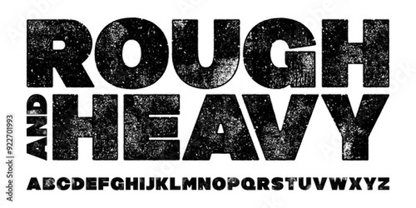 Fototapeta Rough Textured Heavy Font. Rolled Ink and Letterpress Texture Typeface