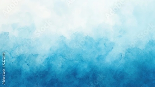 Fototapeta Abstract watercolor textured background with a blue gradient blending into white, evoking a calm and serene atmosphere.