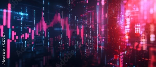 Fototapeta Abstract Digital Data Visualization with Pink and Blue Lines and Numbers