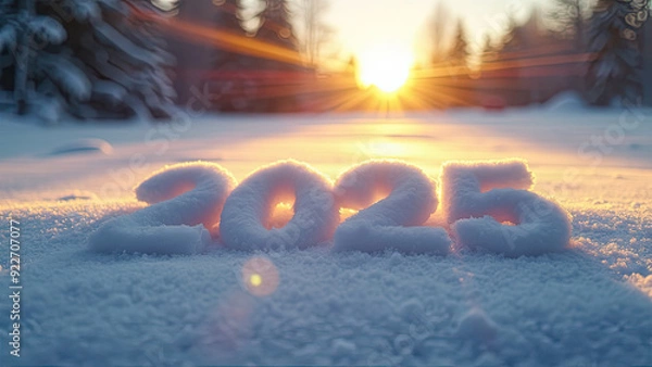 Obraz Text 2025 made from snow. New Year concept