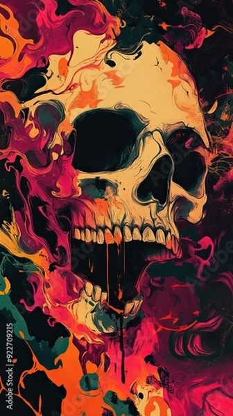 Obraz A skull with a mouth open and a fire behind it