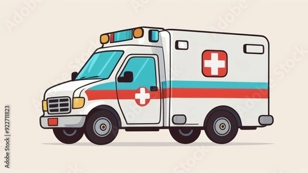 Fototapeta simple flat of cute ambulance illustration