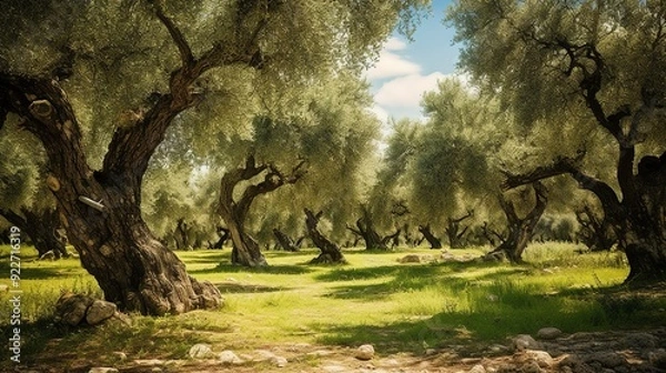 Fototapeta A photo of a vast olive grove with mature olive trees