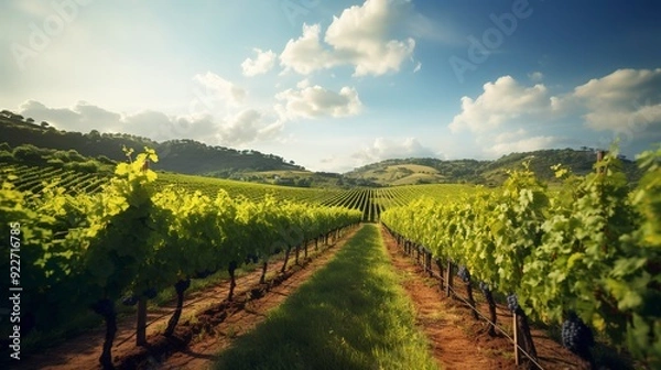 Fototapeta A photo of a well-maintained vineyard with grapevines