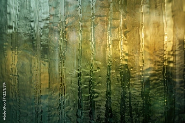 Fototapeta A close-up view of a window with raindrops falling from the top, creating a beautiful and serene scene