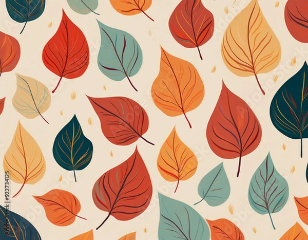 Obraz Minimalist Falling Leaves Pattern Autumn Hues on Neutral Background Design