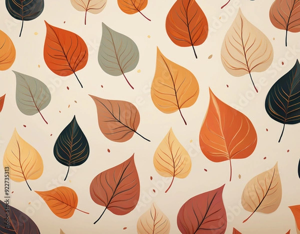 Fototapeta Minimalist Falling Leaves Pattern Autumn Hues on Neutral Background Design