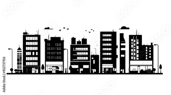 Fototapeta City block with a variety of integrated structures, including shops, offices, and residential areas, vector illustration art