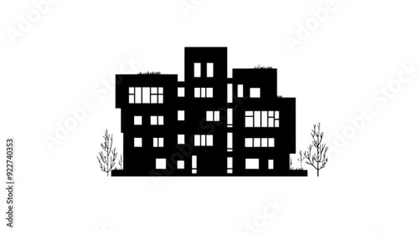 Fototapeta Modular blocks arranged in staggered patterns to form an adaptable, multi-story building, vector illustration art