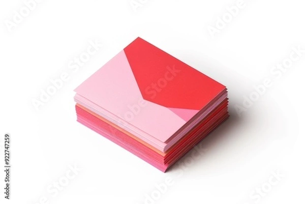 Fototapeta A stack of pink and red greeting cards on a white surface, perfect for decoration or gift wrapping