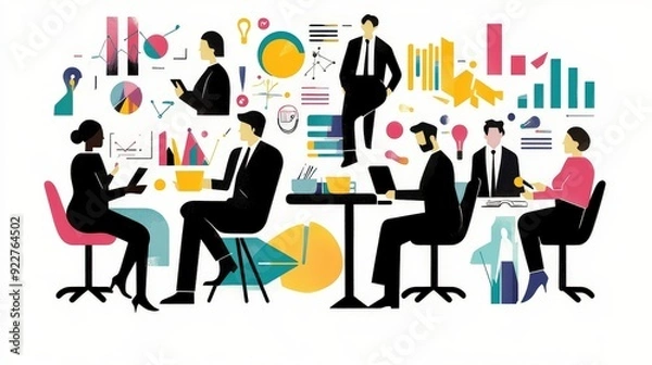 Obraz Group of entrepreneur icons, showing business meetings and startup activities.