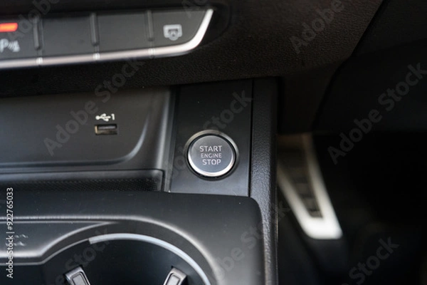Fototapeta Engine Start/Stop Button: Sleek Car Interior Detail