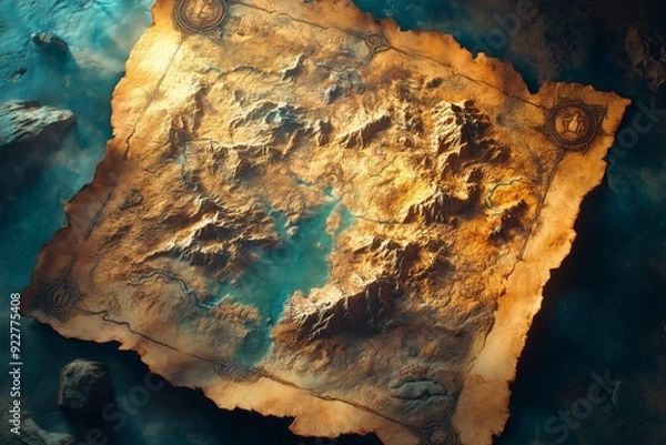 Fototapeta Top Down RTS Style Fantasy Game World Map Generative Illustration