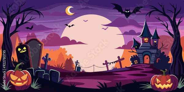 Obraz Halloween background vector, Halloween background flat design, vector Halloween background in flat design, haunted house vector free, Halloween backgrounds, Halloween background photos, Halloween vect