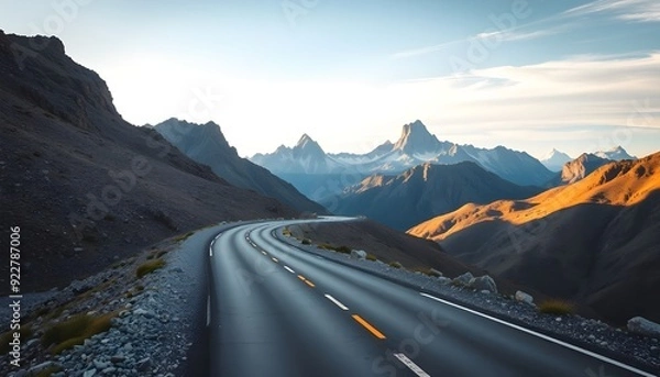Obraz Road with mountains and sunlight