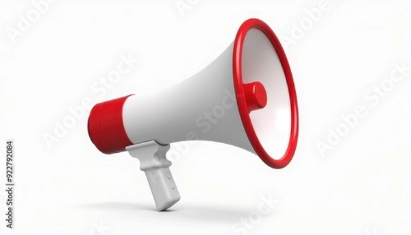 Obraz A red and white megaphone against a white background, symbolizing communication and amplification.
