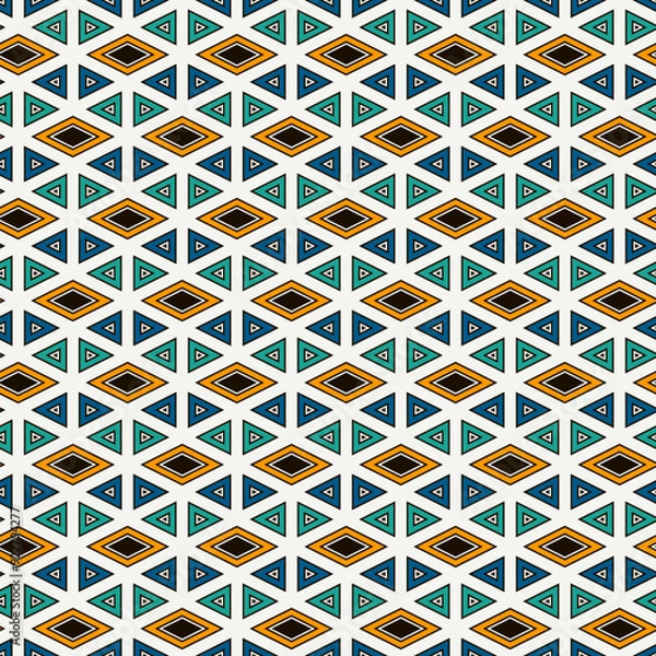 Fototapeta Ethnic, tribal seamless surface pattern. Native americans style background. Repeated diamond, triangles ornament. Geometric figures motif. Boho chic digital paper, textile print. Modern geo wallpaper.