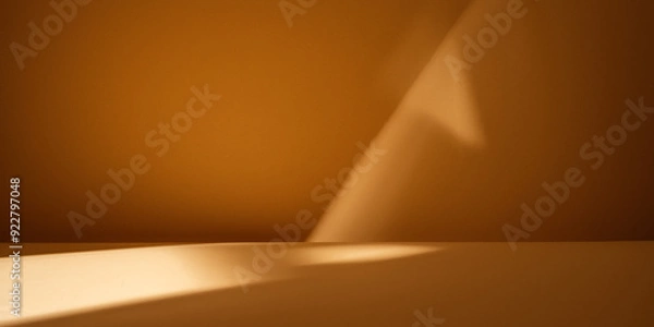 Obraz Light background. Sunlight in triangle shape and shadow on brown wall. Product display.