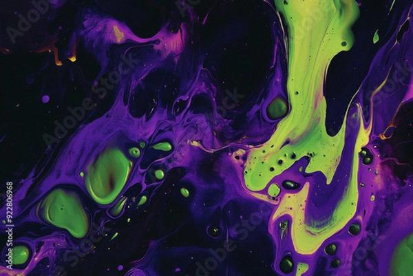 Fototapeta Abstract Background in Purple and Neon Green with Vibrant, High-Energy Patterns and Modern Fluid Art Design, for Halloween background