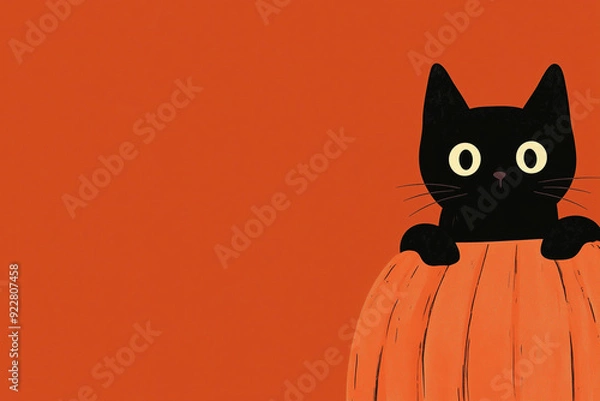 Fototapeta Halloween Background with Black Cat, and Pumpkin, Perfect for Spooky Seasonal Themes, with room for copy
