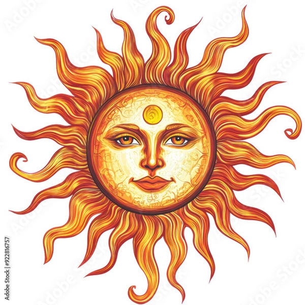 Obraz Colorful artistic sun with a face and rays, cut out - stock png.