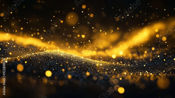 Fototapeta golden christmas particles and sprinkles for a holiday celebration like christmas or new year. shiny golden lights. wallpaper background for ads or gifts wrap and web design