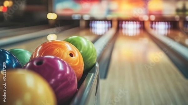 Fototapeta Colorful Bowling Balls in a Bowling Alley