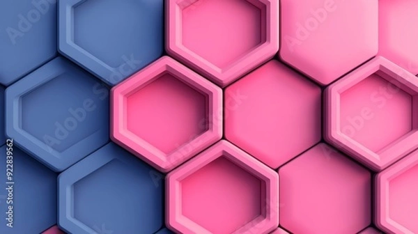 Fototapeta Gradient hexagon pattern, from deep blue to bright pink, smooth transition