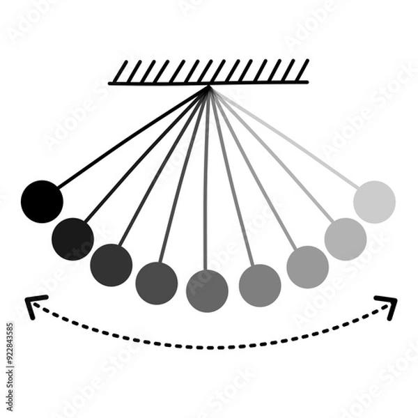 Obraz Illustration of pendulum motion back and forth. Basic physics phenomena. Pendulum period illustration.