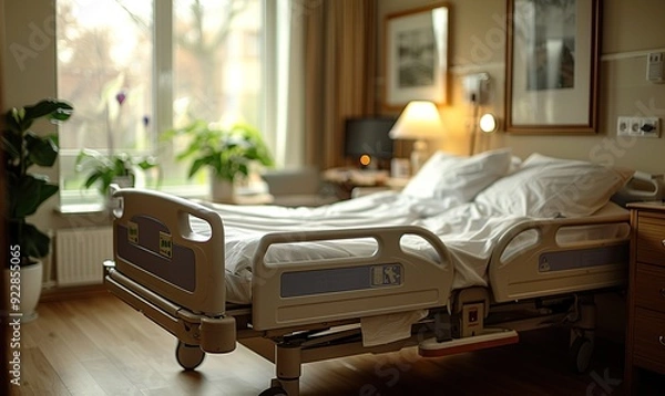 Fototapeta euthanasia concept empty bed in old person room in nursing home generative ai.