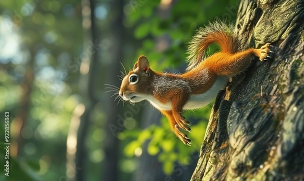 Obraz Squirrel small mammal animal with their long shaggy tail in forest habitat Generate AI