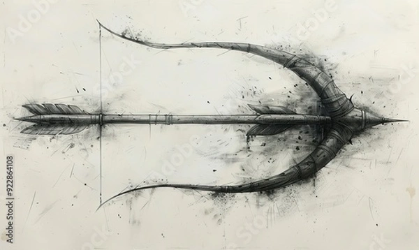 Fototapeta black marker drawing of a realistic arrow with ink lines on a white background.