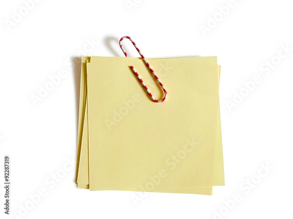 Fototapeta Color paper clip with yellow paper