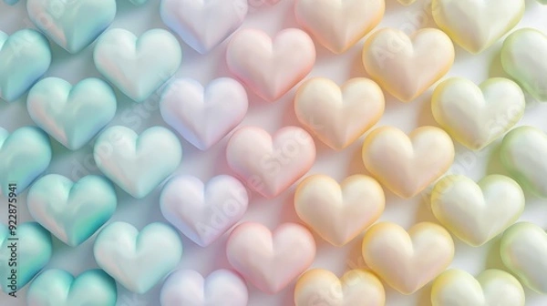 Fototapeta A grid of pastel-colored heart-shaped candies showcases an array of soft hues and delightful patterns