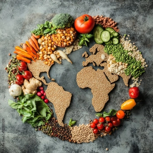Obraz Global Awareness for World Food Day and Vegetarianism, Embracing Sustainable and Healthier Diets for a Better Tomorrow, Food Close-up, suitable for food blogs and food websites