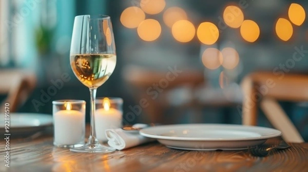 Fototapeta Cozy and Intimate Dining Experience with Friends or Family in Dimly Lit Restaurant Setting Featuring Elegant Table Setting Glasses of Wine or Beer