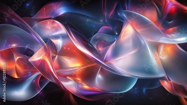 Fototapeta Abstract Galaxy with Swirling Glowing Lights and Stars in Dark Space.