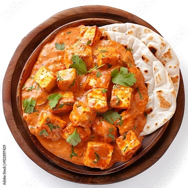 Fototapeta Plate of tasty Shahi Paneer with on white background.