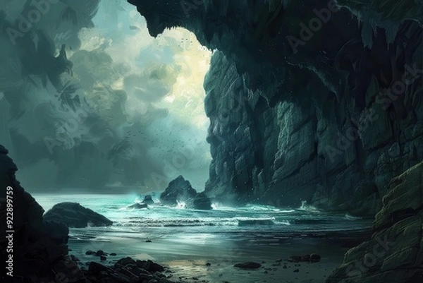 Fototapeta Sea Cave with Dramatic Lighting