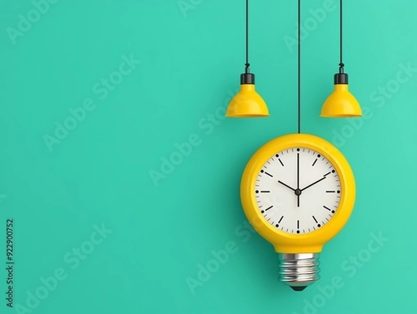 Fototapeta Light bulb with clock, timely idea concept, flat design illustration