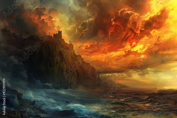 Obraz Fiery Sunset over a Desolate Coast