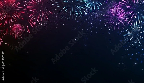 Fototapeta New Years background with colorful fireworks on a dark background